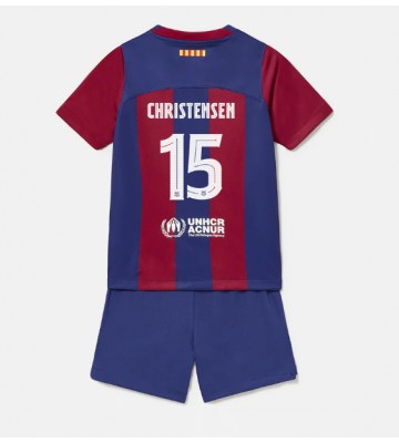 Lacne Dětský Futbalové dres Barcelona Andreas Christensen #15 2023-24 Krátky Rukáv - Domáci (+ trenírky)
